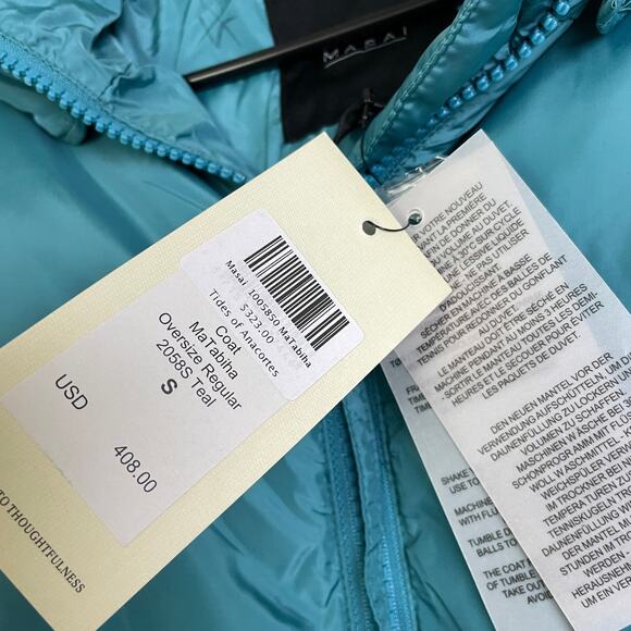 Masai Copenhagen Down Puffer Coat Small Womens Teal Full Zip Outdoors Tabiha NWT - Picture 12 of 13
